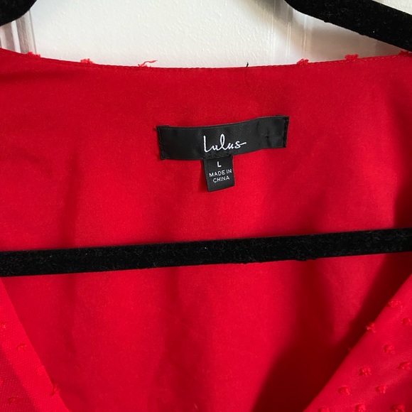 NWOT Lulu’s Much to Celebrate Red Swiss Dot Flutter Sleeve Wrap Mini Dress - Picture 4 of 8